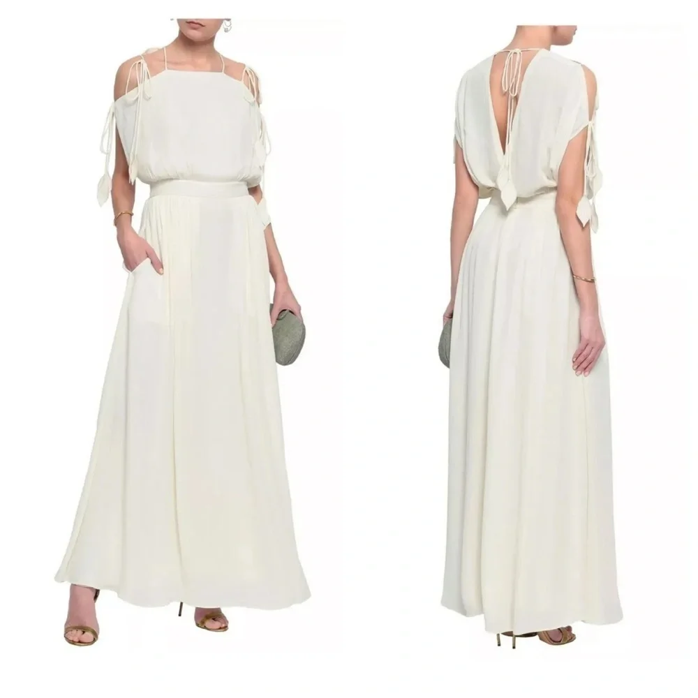 NWT Tory Burch Evalene Cream Bare Shoulder Maxi Dress New Ivory Sz 2